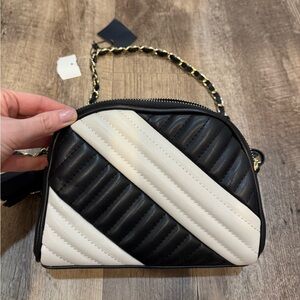 Zara Black and Cream Crossbody Bag